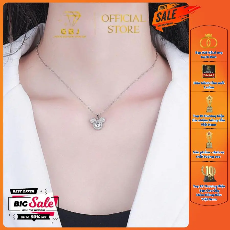 Dây Chuyền Bạc Chuột M.i.c.k.e.y Viên Chủ Moissanite 6Li3 (4T5) Nhiều Màu Trẻ Trung Dành Cho Mọi Lứa Tuổi GBJ345