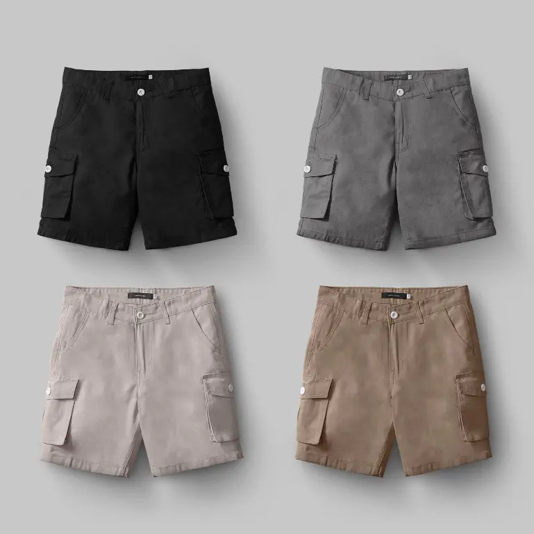 Kaza Indonesia - Celana Pendek Pria "Cargo Series" Polos Santai Material Katun Twill Fit Body