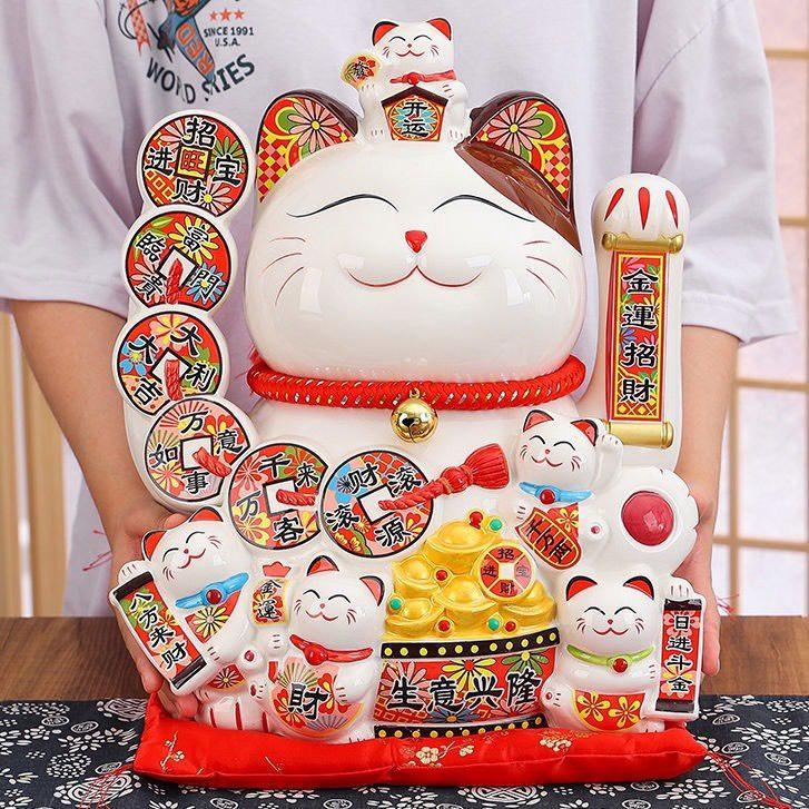 Mèo Thần Tài Vẫy Tay 29cm Mèo Maneki Neko Nhật Bản Gốm Sứ Cao Cấp Kèm Gối Và Sạc Decor Phòng, Trang Trí Nhà Cửa 1