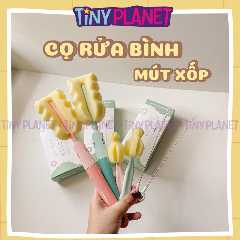 Cọ rửa bình sữa mút xốp 3 chi tiết Tiny Planet gồm cọ bình, cọ núm ti, cọ ống hút có đồ thay thế