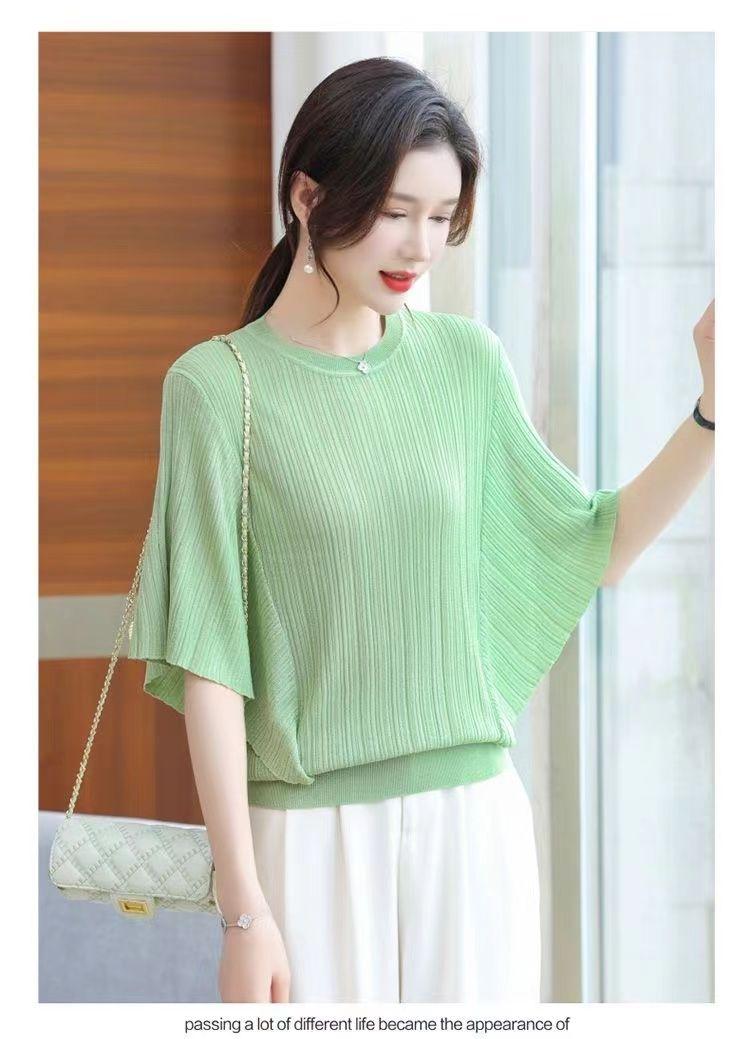 Product Introduction of Áo Phông Dáng Rộng Cho Nữ, Ngoại Cỡ, Áo Cánh Dơi, Làm Bằng Lụa Lạnh, ngắn Tay, Áo Thường Ngày Thích Hợp Cho Mùa Hè, Áo Cánh Mỏng, Quần Áo Nữ 24