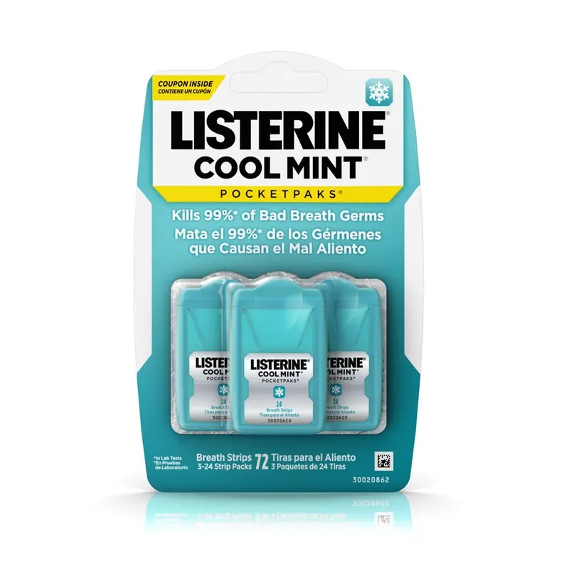 Bộ 3 vỉ miếng ngậm thơm miệng Listerine Cool Mint Pocketmist 72 miếng (hàng chuẩn Mỹ) 1