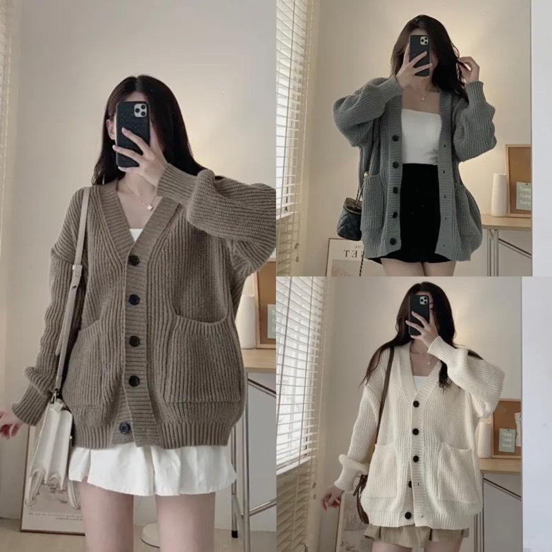 TIENSTYLE - Áo Khoác Len Cardigan Phom Rộng Hàn Quốc Nữ Top Women Len Dày Vặn Thừng Siêu Ấm Freesize Dưới 70kg Dài 70cm Form Rộng Thoải Mái Chuẩn Style Hàn Thiết Kế Độc Đáo Nhiều Màu Pastel