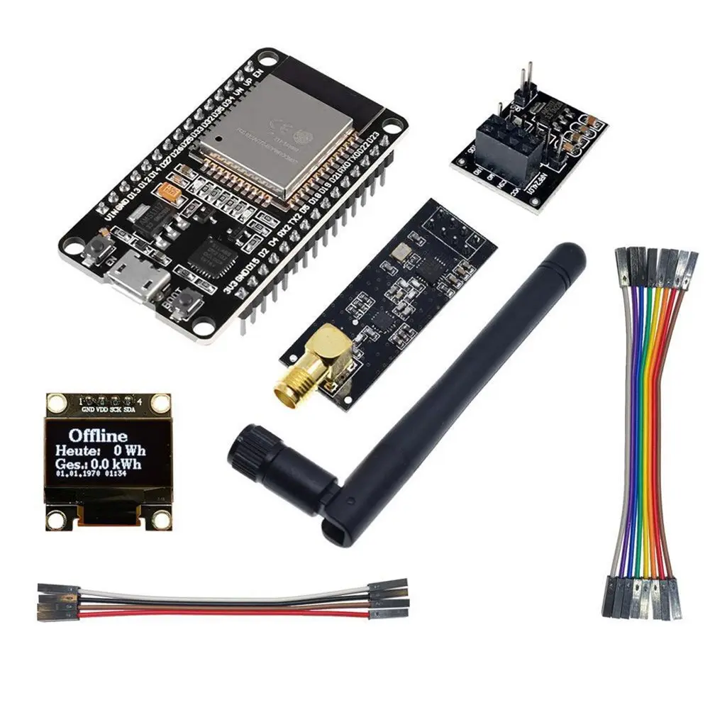 Màn hình bộ dụng cụ tự làm, OpenDTU, cho ESP32 và NRF24L01, với Anten Socket và Kabel