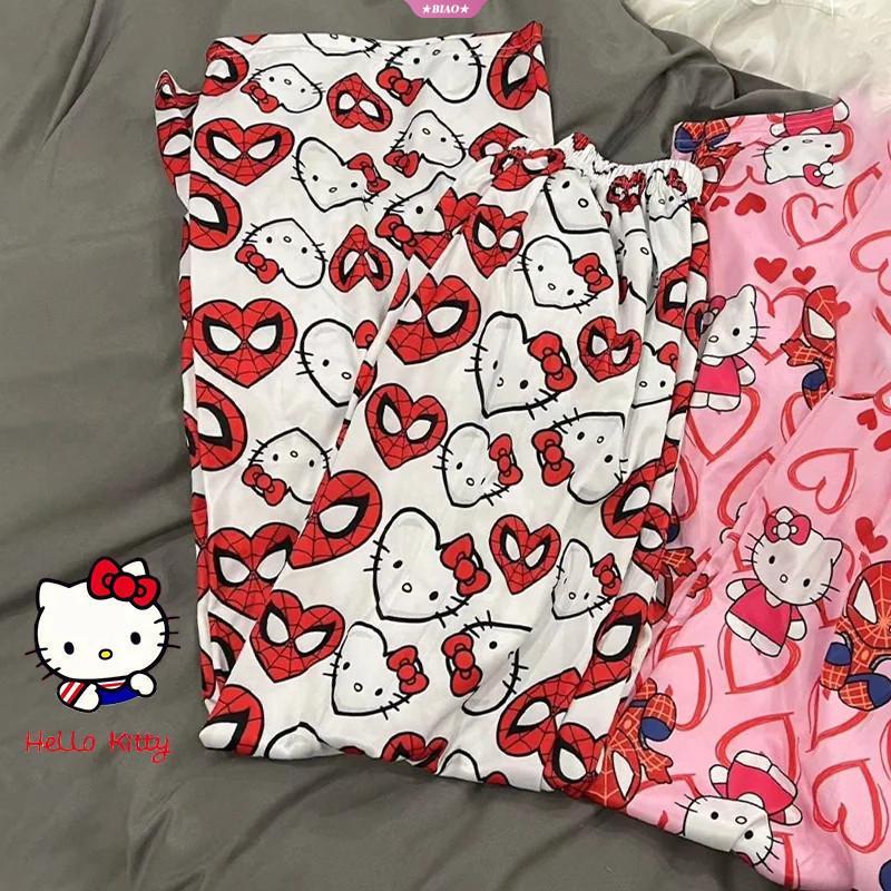 Quần Dài Ngủ Hoạt Hình, Hello Kitty Và Người Nhện, Dáng Rộng Vừa Vặn, Làm Bằng Bông, Thích Hợp Cho Phụ Nữ Và Nam Giới, Quần Dài Ngủ, Đồ Mặc Nhà, Thích Hợp Cho Bé Gái, Đồ Ngủ Áo Baggy 6
