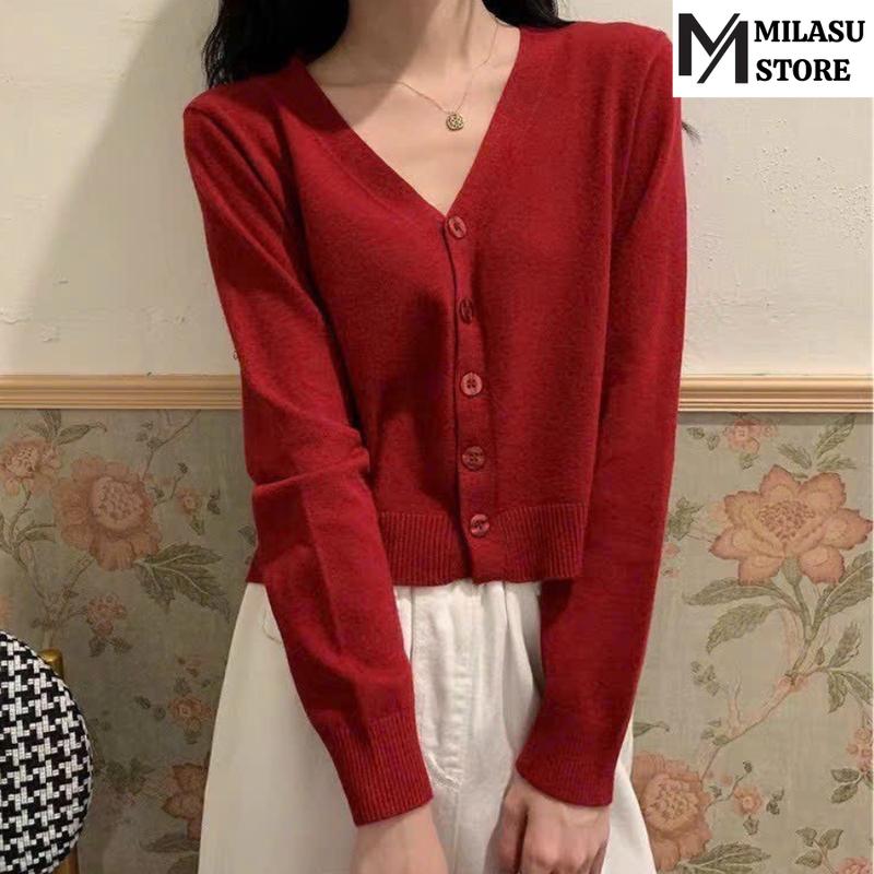 Áo Khoác Cardigan Len Mỏng Cổ Tim Dài Tay Nhiều Màu MILASU 125
