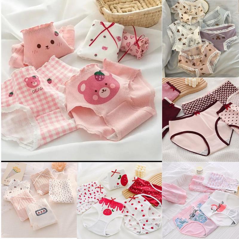 Set 5 Quần Lót Nữ Cotton Giá Rẻ Tông Hồng Dễ Thương Đáng Yêu