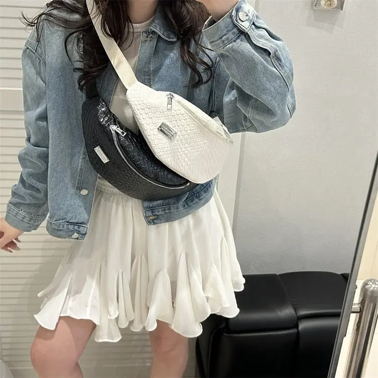 Chest Bag 2025 Spring Zipper PU Women's Bag Large Capacity Simple Solid Color Crossbody Bag