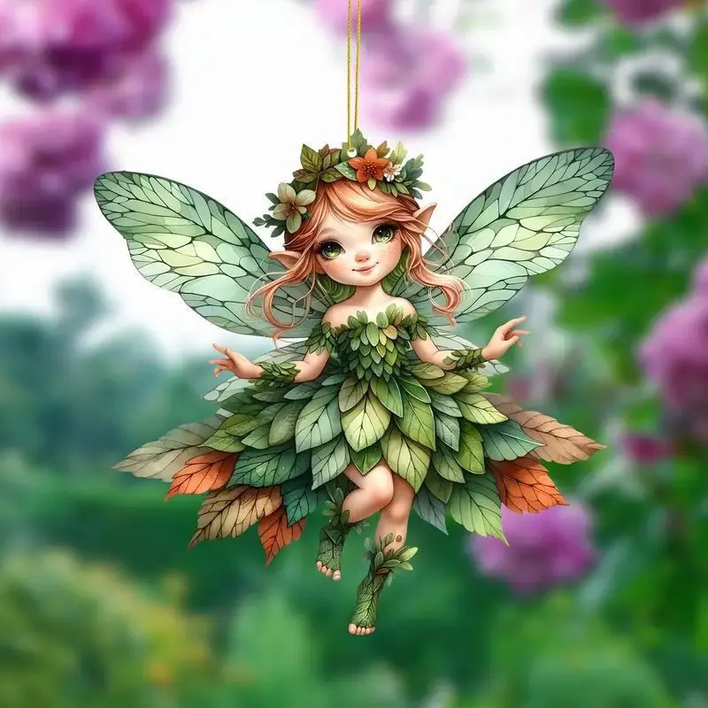 New Cute Green Fairy Pendant, Acrylic, Flat, Car Rearview Mirror Decoration Keychain Pendant, Home Decoration, Phone Charm