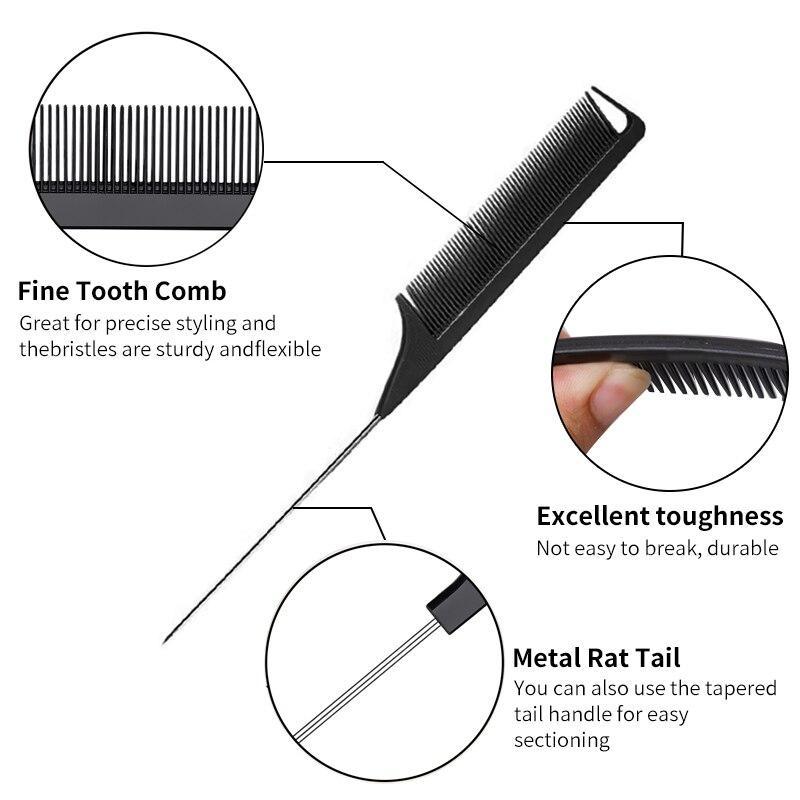 2pcs Comb Set, Pointy Tail Fine Tooth Comb And Bristle Fluffy Styling Comb with Anti Slip Handle Set, Hairdressing Comb For Women 2