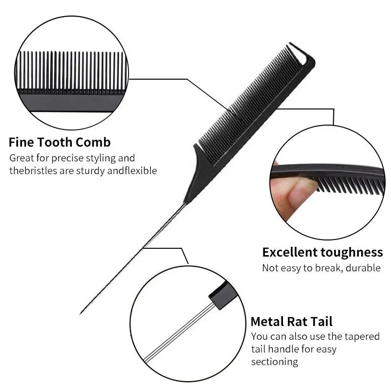2pcs Comb Set, Pointy Tail Fine Tooth Comb And Bristle Fluffy Styling Comb with Anti Slip Handle Set, Hairdressing Comb For Women 2
