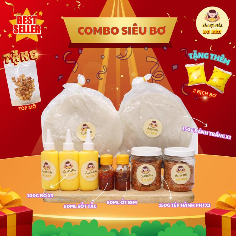 COMBO Bánh tráng phơi sương, muối tép và bơ [COMBO 109K] 3 chai bơ + 2 tép hành phi + sốt tắc, ớt rim- ăn vặt snack food