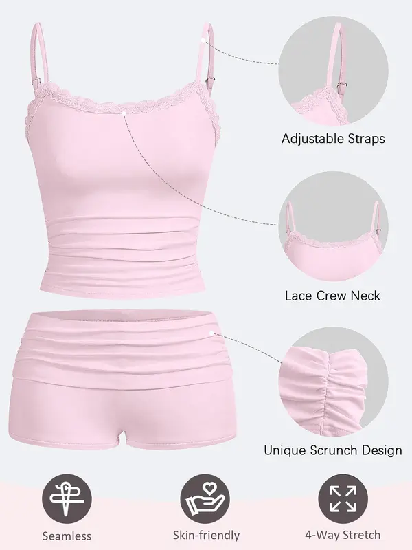 Women's Solid Color Cami Top & Shorts Loungewear Two-piece Set, Casual Comfy Pajama Set for Daily Wear, Ladies Sleepwear for Summer 8