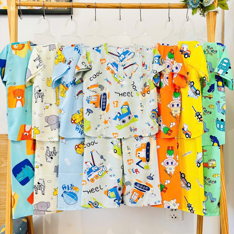 [5-35Kg] - SET 5 Bộ Quần Áo Bé Trai Tole Lanh Tay Ngắn, Quần Dài Cài 2 Nút Trước - Đồ Bộ mùa hè cho Bé Trai Vải Tôn Hình Siêu Nhân