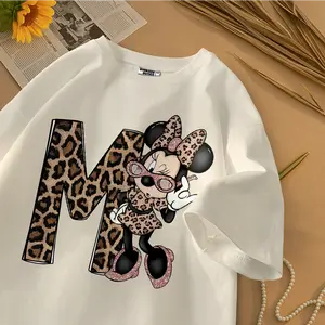 Hub Tshirt Kaos Lengan Pendek Oversize Gambar Minnie Leopard Korean Style Bahan Cotton