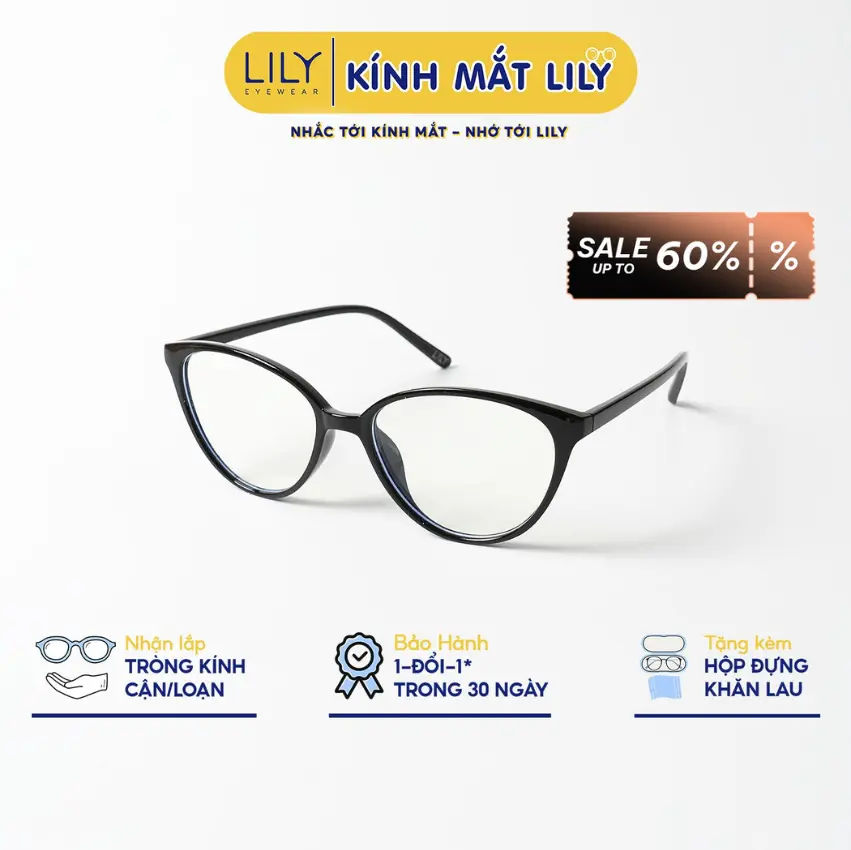 Kính mắt mèo thời trang nữ LILYEYEWEAR càng nhựa chắc chắn kiểu dáng dễ đeo 72130 Women Mắt Kính