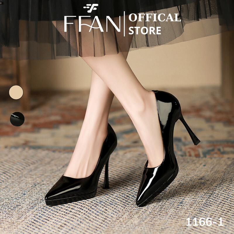 Giày nữ cao gót mũi nhọn đế đúp da bóng mềm mại gót nhọn 10 phân 11661 FFAN STORE bít mũi big size màu đen be đỏ