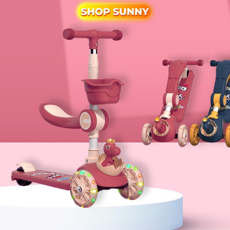 [Miễn Ship] Xe Trượt Scooter Khủng Long Thiết Kế Có Ghế Phụ Dễ Thương Cho Bé - Có Đèn 3 Bánh - Màu Sắc Xanh Lá/Xanh Dương/Hồng - Đồ Chơi