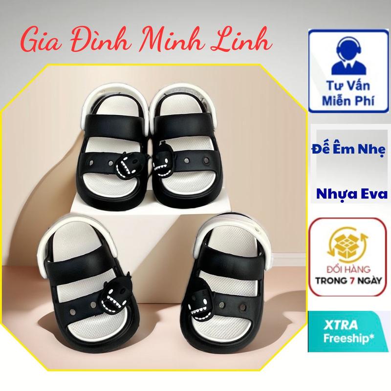 Dép Sục Dép Quai Ngang Bé Trai Bé Gái Gắn Sticker Cá Mập Chất Liệu Nhựa Eva Mềm Cho Bé