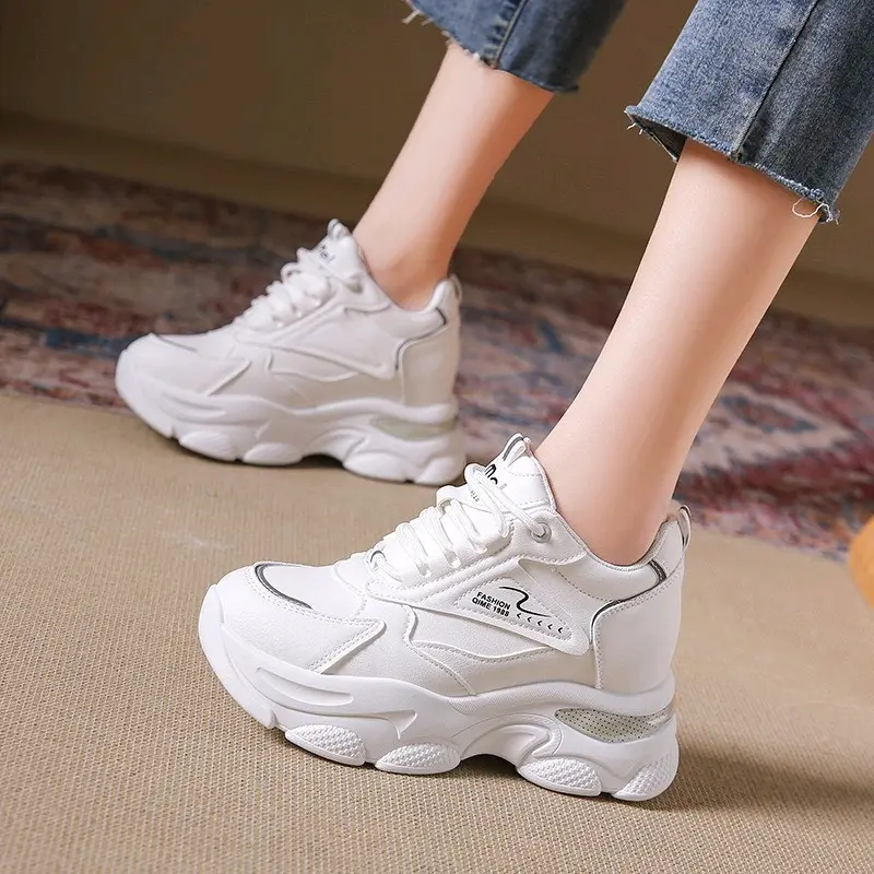 Giày thể thao nữ đế độn 8-9phân,tăng 1 size so với chân chuẩn, hàng chuẩn da mềm xịn đẹp Sneaker Shoes 2