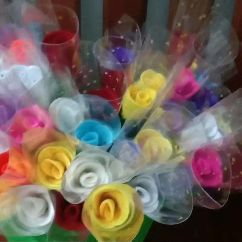 Bunga Mawar flanel Warna Campur (Random) per 10 pcs tangkai/Bunga Flanel/Bunga/Bunga Warna Warni 1