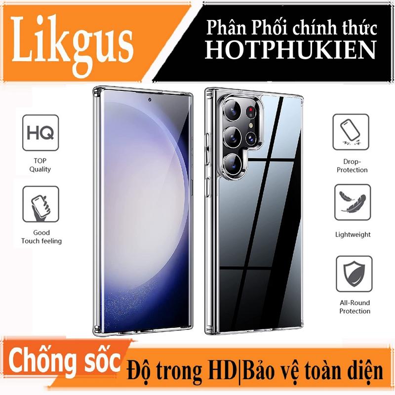 Ốp lưng chống sốc cho Samsung Galaxy S23 Ultra S22 S21 FE Ultra Z Flip 3 4 Fold 3 4 Note 10 Plus Lite hiệu Likgus Crashproof mặt lưng cường lực viền dẻo chống ố vàng - Phân phối bởi Hotphukien Phụ Kiện