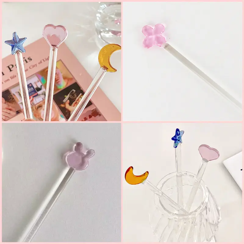 Gậy Khuấy, Trong Suốt, Phong Cách Instagram, Hình Trái Tim Và Ngôi Sao, Gậy Khuấy Cà Phê Đáng Yêu, Đồ Dùng Gia Đình Và Văn Phòng 0