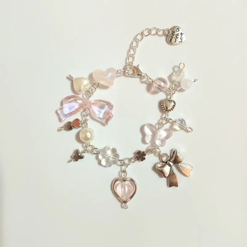 COD Sweet pink(โบว์ชมพู)กำไลลูกปัด มุก สร้อยข้อมือ  Bracelet