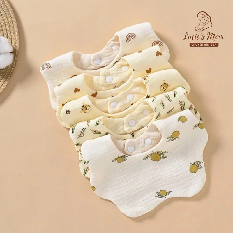 Yếm Xoay Vải Muslin Cao Cấp 4 Lớp Cúc Bấm Hoạ Tiết Siêu Dễ Thương, Thấm Hút Tốt Cho Bé Xô Muslin - LUCIE'S MOM 1