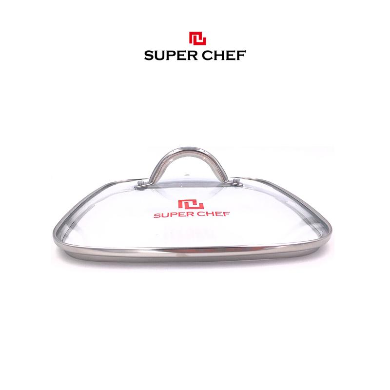 Nắp Kính Cường Lực Super Chef Vành Inox Bền Bỉ Cho Nồi Chảo Vuông