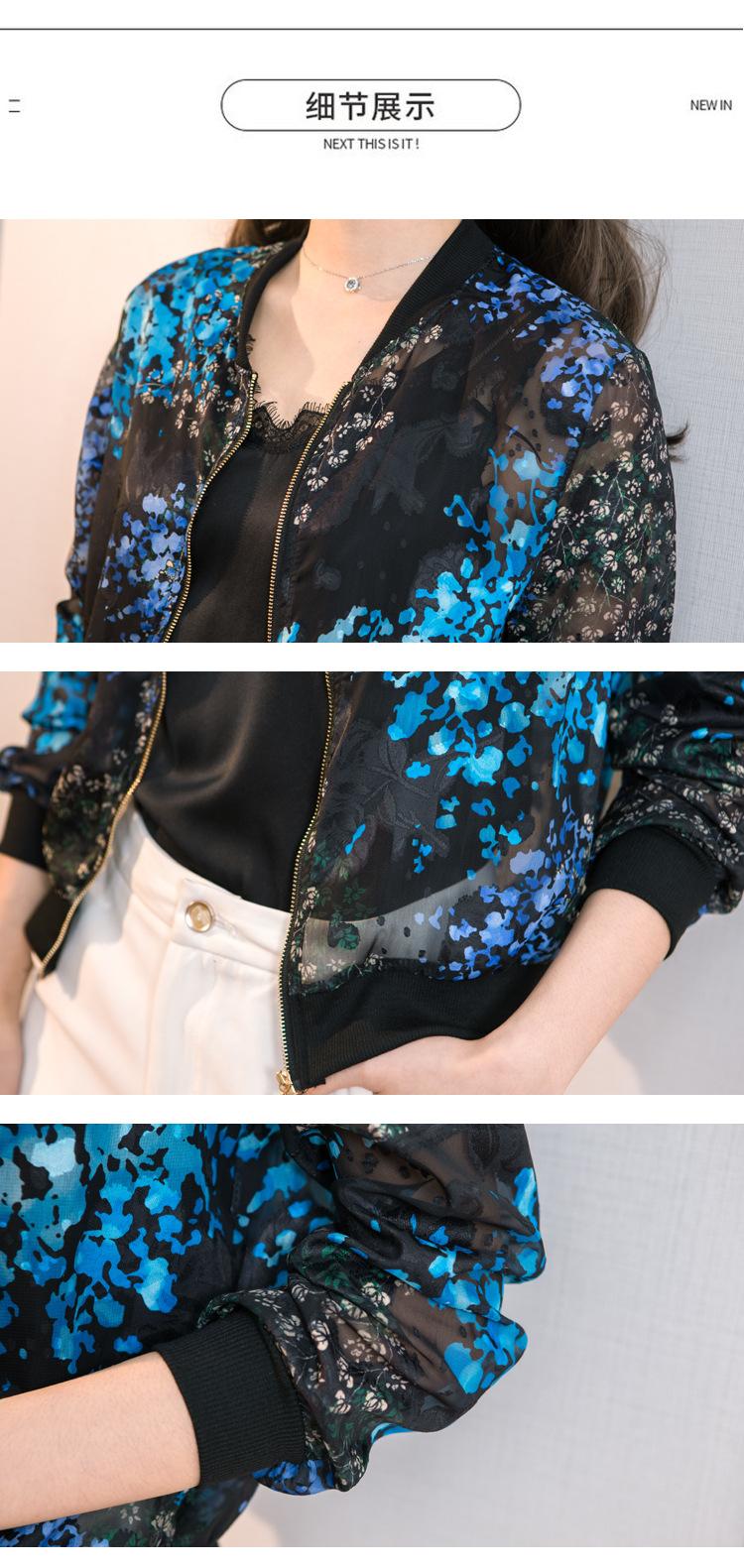 Product Introduction of Chiffon Printed Baseball Jacket Women's Long Sleeve 2025 Spring Summer New Loose Jacket Sun Protection Thin Short Coat 6