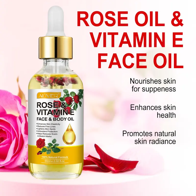 Rose Vitamin E Oil, Moisturizing Body Oil, Hydrating Body Massage Oil, Body Care Oil for Women & Men, Skin Care Product for Daily Use 3