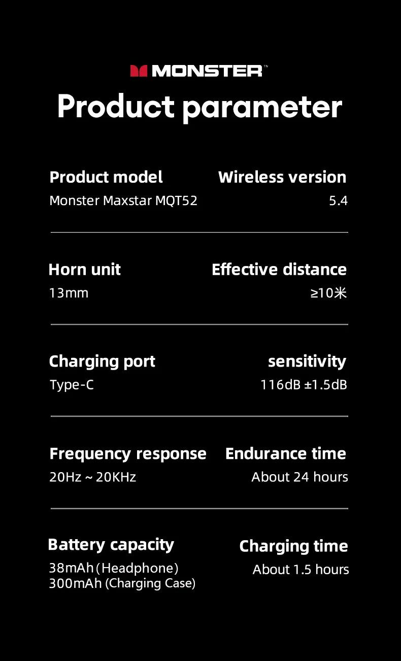 (Best Price)Monster MQT52 TWS Wireless Bluetooth 5.4 Earphones with Surround Sound, Dolby Audio, Low Latency, Noise Reduction, 24H Battery Life, Immersive Audio Headset, Microphone Amplifier (Best Price)Monster MQT52 TWS Wireless Bluetooth 5.4 Earphones with Surround Sound, Dolby Audio, Low Latency, Noise Reduction, 24H Battery Life, Immersive Audio Headset, Microphone Amplifier