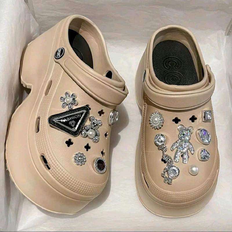  Giày sục nữ nâng đế 8cm kèm sticker đá chất Eva siêu nhẹ mẫu mới 2024 hàng VN HY-1888 Shoes DéP Cao Su Đế Bằng 