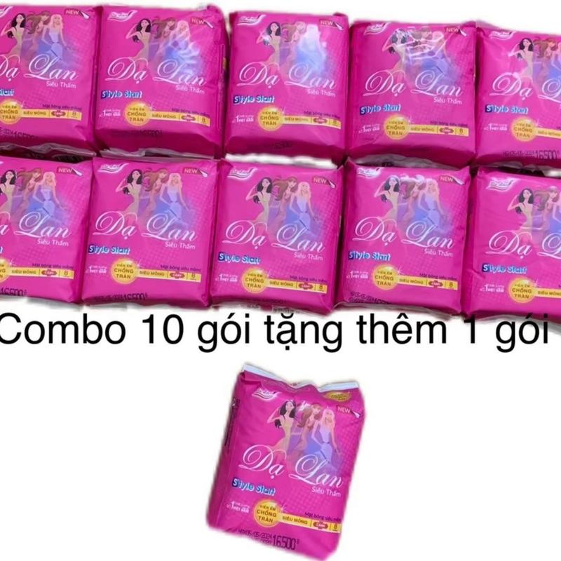 Combo 10 gói băng vệ sinh dạ lan mặt bông siêu mềm có cánh 8 miếng,6 miếng ban ngày và 2 miếng ban đêm dùng cho ngày kinh nguyệt