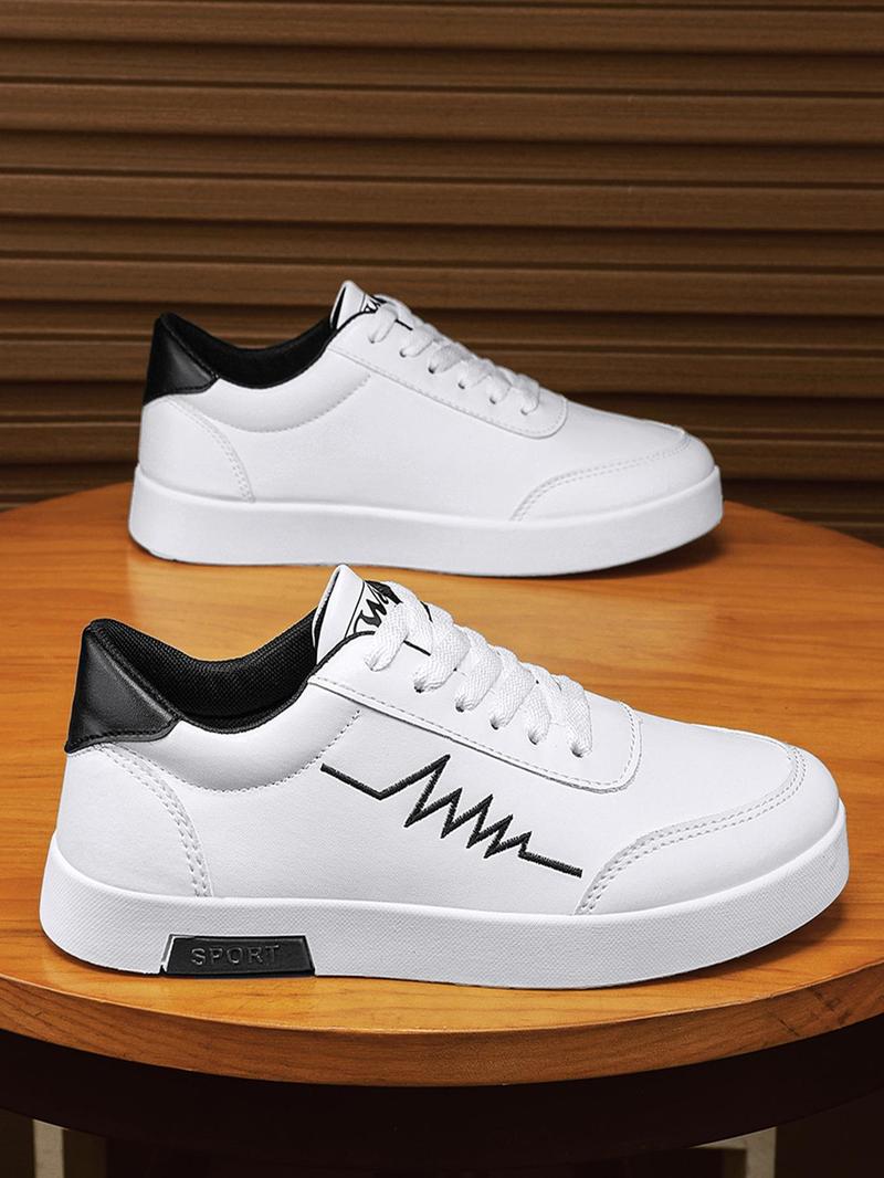 Product Introduction of Sporty Men's Letter Print Embroidery Lace Up Skateboarding Shoes, Casual Comfortable Breathable Skate Shoes for Back to School, Fashionable Skateboarding Shoes for Daily Wear 6