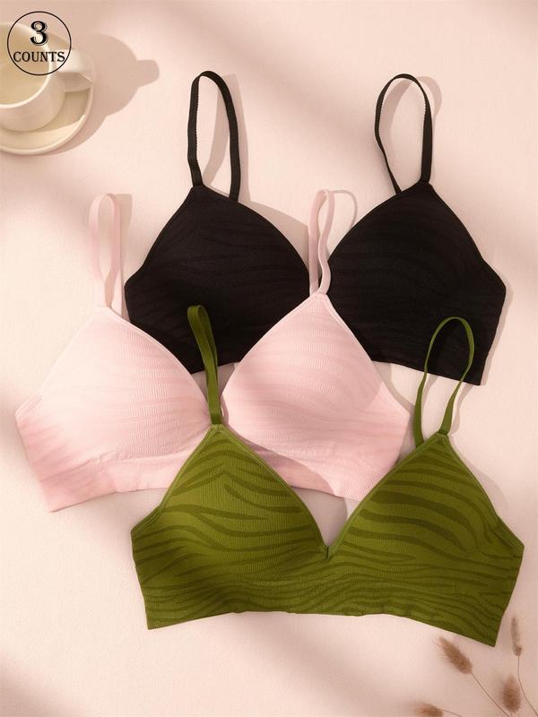 Women's Striped Pattern Wireless Bra, Comfortable Breathable Bra, Softness Lightweight Lingerie for All Seasons 5
