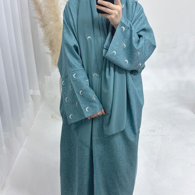 Product Introduction of Muslim 2025 Dubai Middle East Turkey Embroidery Elegant Cardigan Dress Robe Breathable Sunscreen 2
