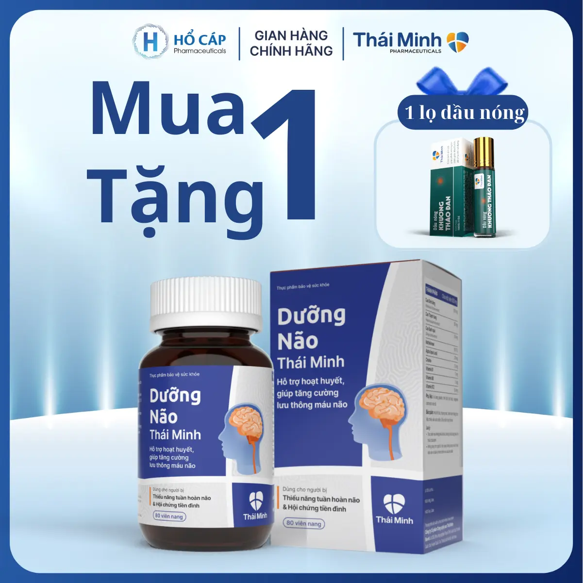 Dưỡng Não Thái Minh - Hỗ trợ hoạt huyết, giúp tăng cường lưu thông máu não - Hộp 20 viên / Lọ 80 viên.
