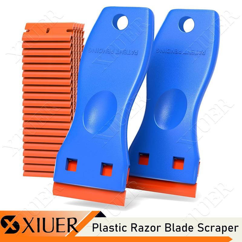 Yellow Razorblade Scraper XIUER Plastic Razor Blade Scraper with 10Pcs Blades Remove Label ...
