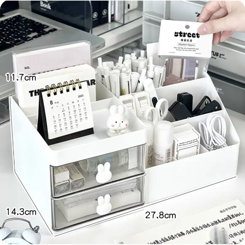 Hộp đựng bút văn phòng phẩm tặng kèm stiker, kệ decor để bàn bằng nhựa