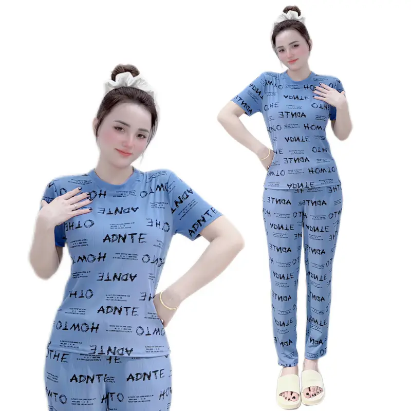 set đồ bộ thun gân quần BAGGY, áo form ngắn cổ tròn tay ngắn mặc nhà.  Phù hợp mọi độ tuổi nhiều màu 1