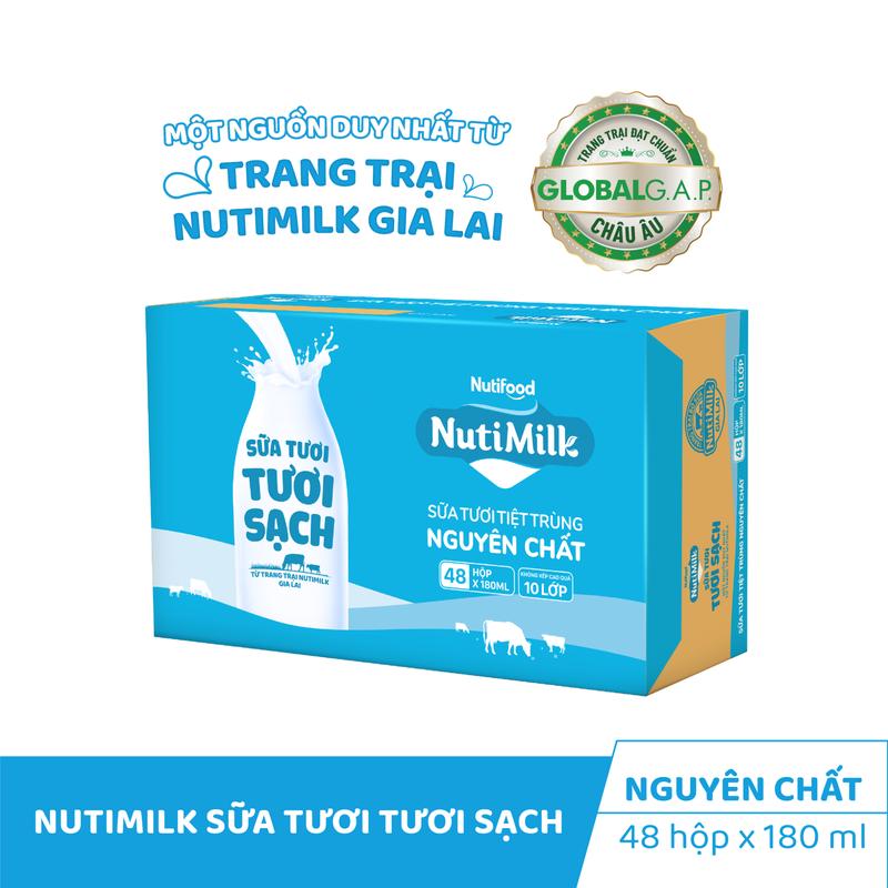 Thùng 48 Hộp 180mL NutiMilk Sữa Tươi Tươi Sạch Không Đường/  Ít Đường/ Có Đường Từ Trang Trại Bò Gia Lai - NUTIFOOD - YOOSOO MALL