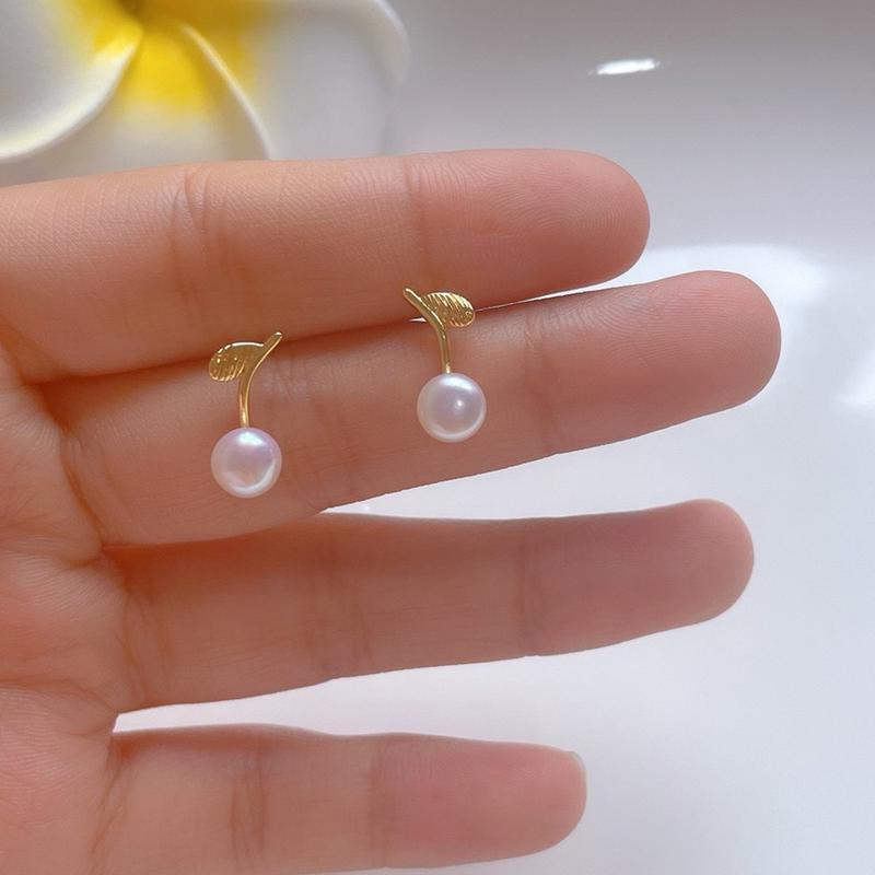Natural freshwater white pearl leaf style earrings for women S25 silver ear needles for daily wear 5