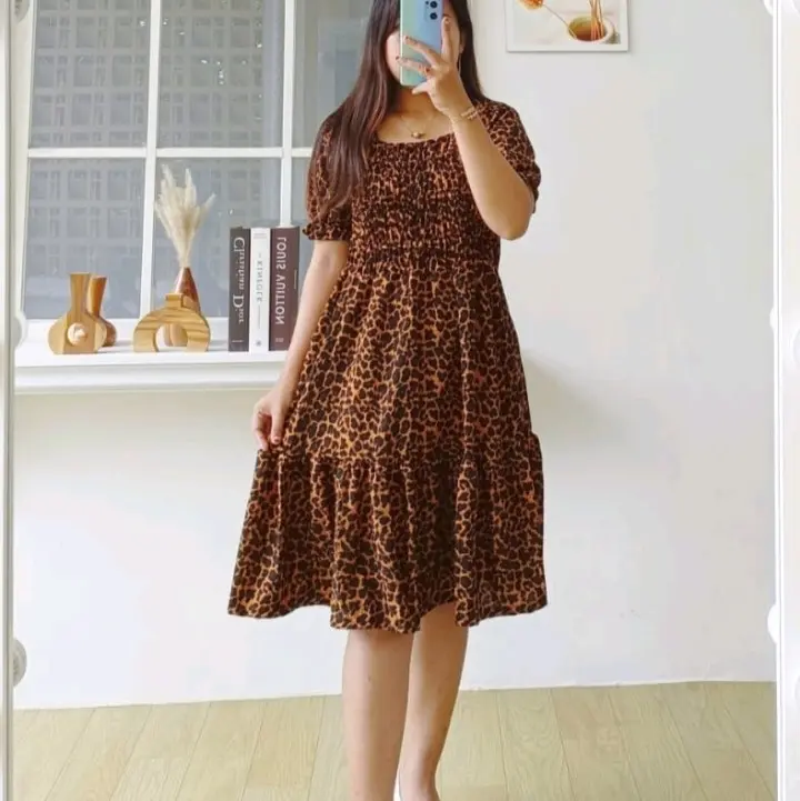 baju daster wanita macan dress leopard mama cetar jumbo harga murah promo Rempel Tebal Pendek Motif 1