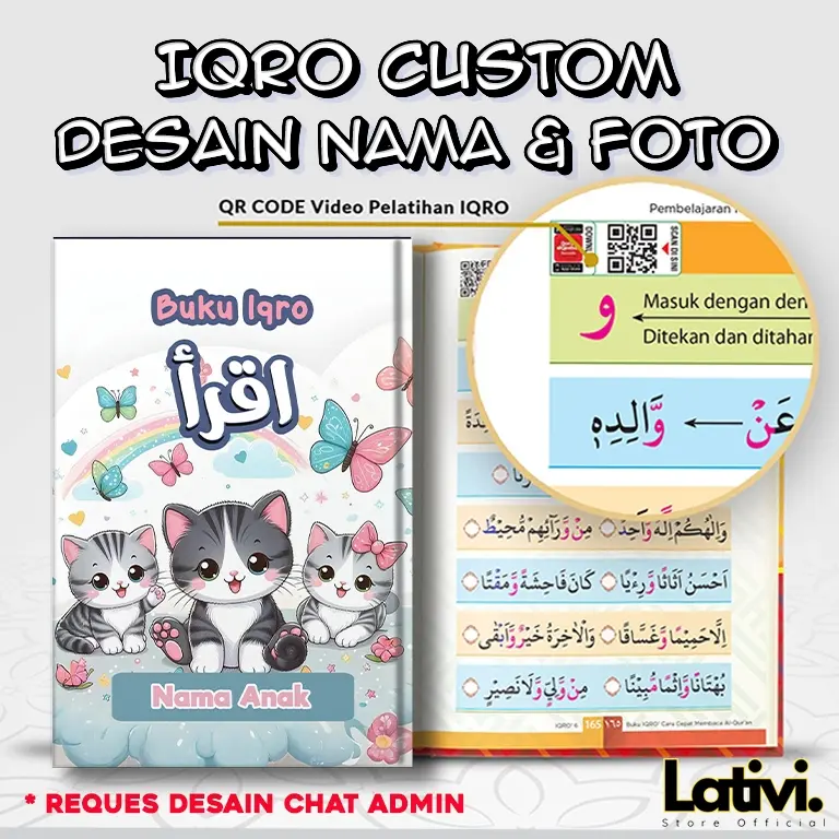 Buku Iqro Anak Milenial Custom Tulis Nama Desain Hard Cover Dan Soft Cover Jilid 1-6 Pink Biru Kuning Putih Ready Tanpa PO