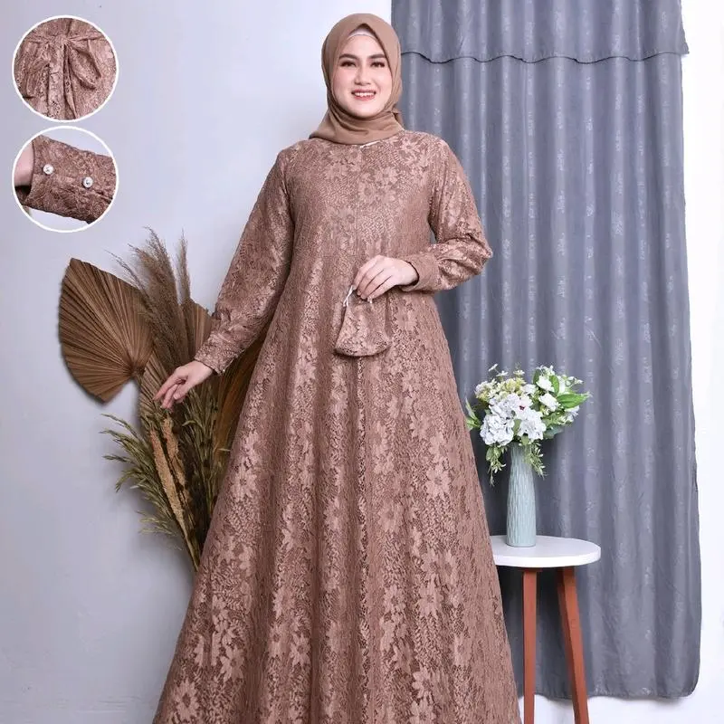 [7.7 BIG SALE] (COD) gamis burkat jumbo dress kondangan dress pesta ada ukuran jumbo m.l.xl.xxl.xxxl free masker Wanita Muslim Mewah Lembut Tebal