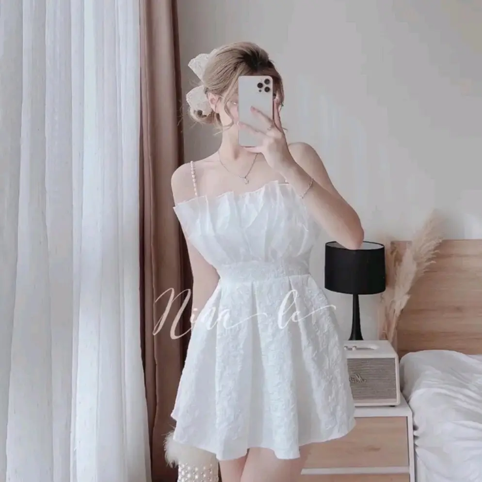 Váy Tiểu Thư   Dây Ngọc phối bèo dáng ngắn sang chảnh Nữ