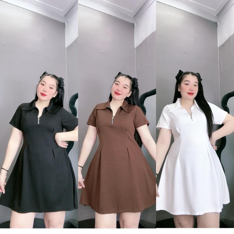 Đầm váy polo nữ CLOVER BIGSIZE dáng xuông xòe có khóe kéo cách điệu chất vải thun gân tiểu thư đầm kiểu dáng polo xinh xắn G98 Women Kem