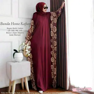 Bunda Home Kaftan Super jumbo Gamis Rayon Baju Wanita Muslim Cantik Bunga Gaun Panjang Nyaman Dress Katun Tebal